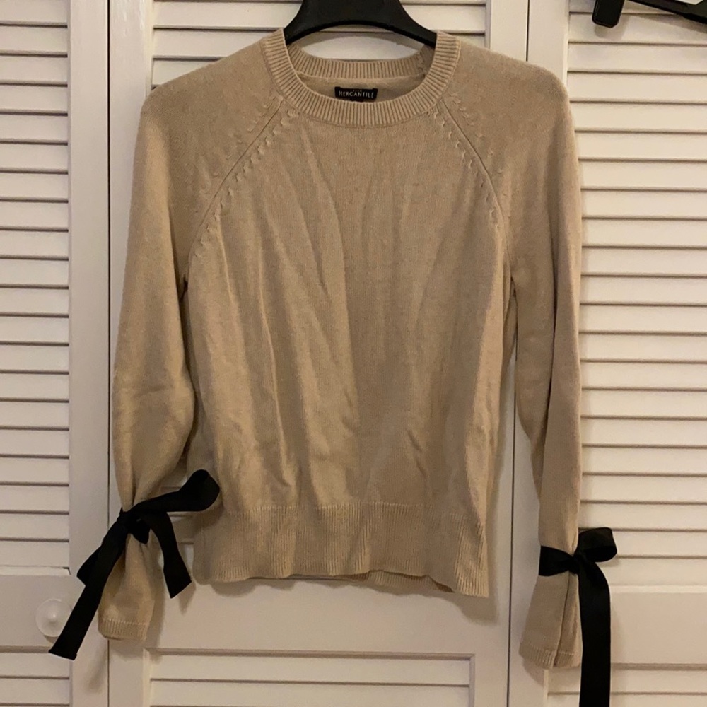 J Crew sweater with tie sleeve details